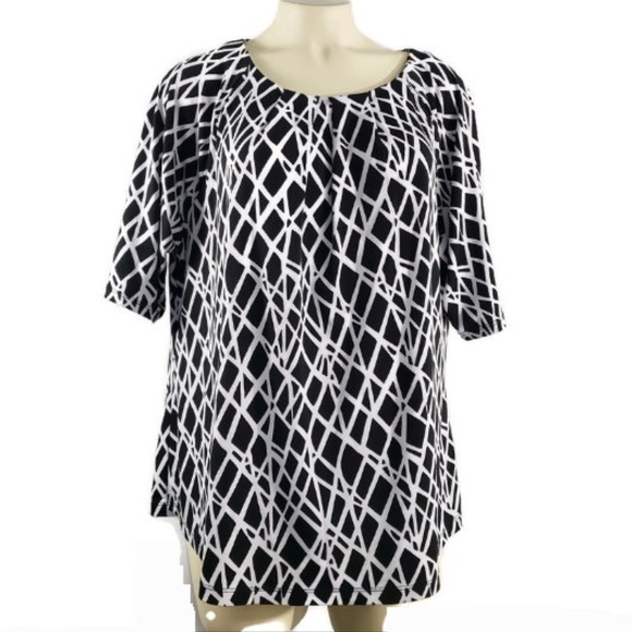 Liz Claiborne Top black and white stretchy - Picture 2 of 7